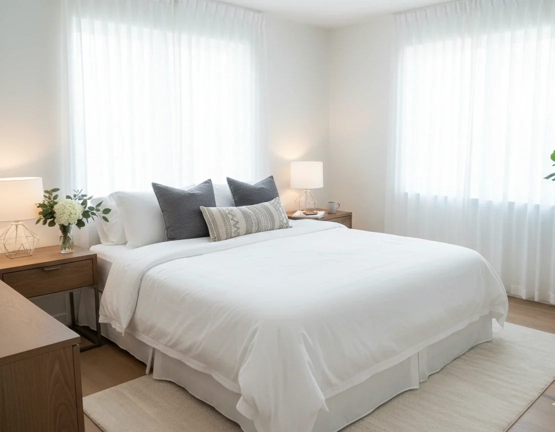 Airbnb turnover cleaning service in Charlotte NC with professionally made bed