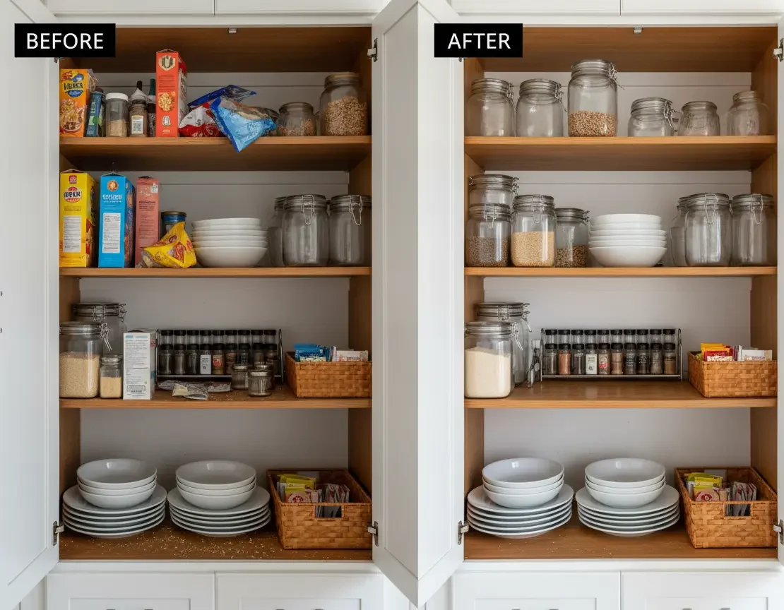 Deep cleaning kitchen cabinets service in Greensboro North Carolina showing before and after results