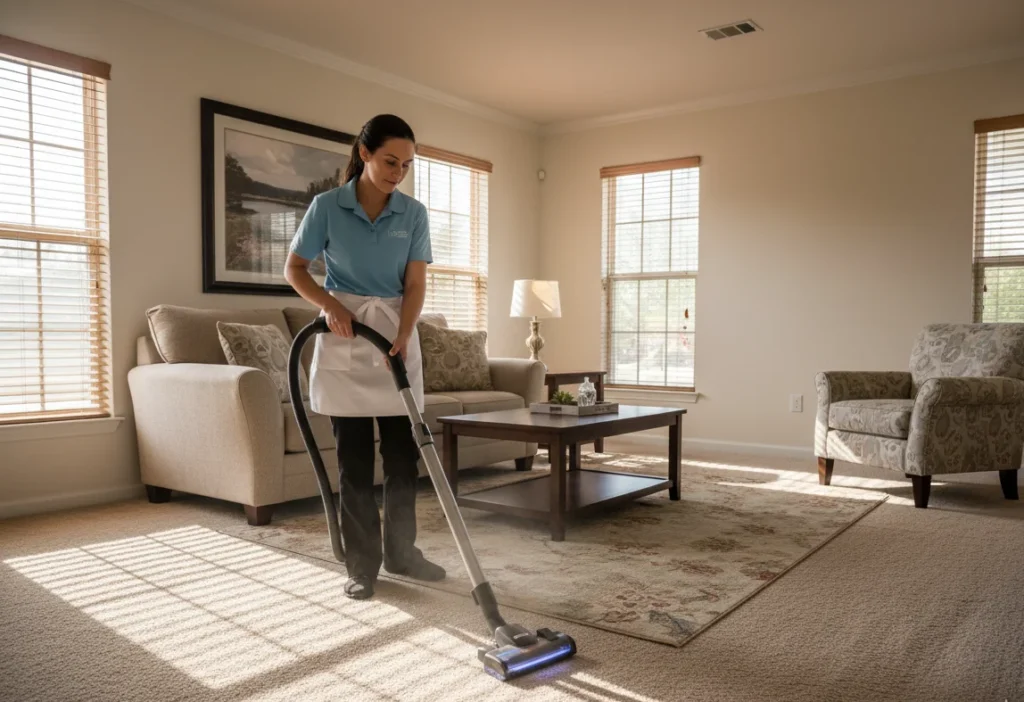 Elite Touch Cleaners professional maid service Metairie LA — vacuuming living room